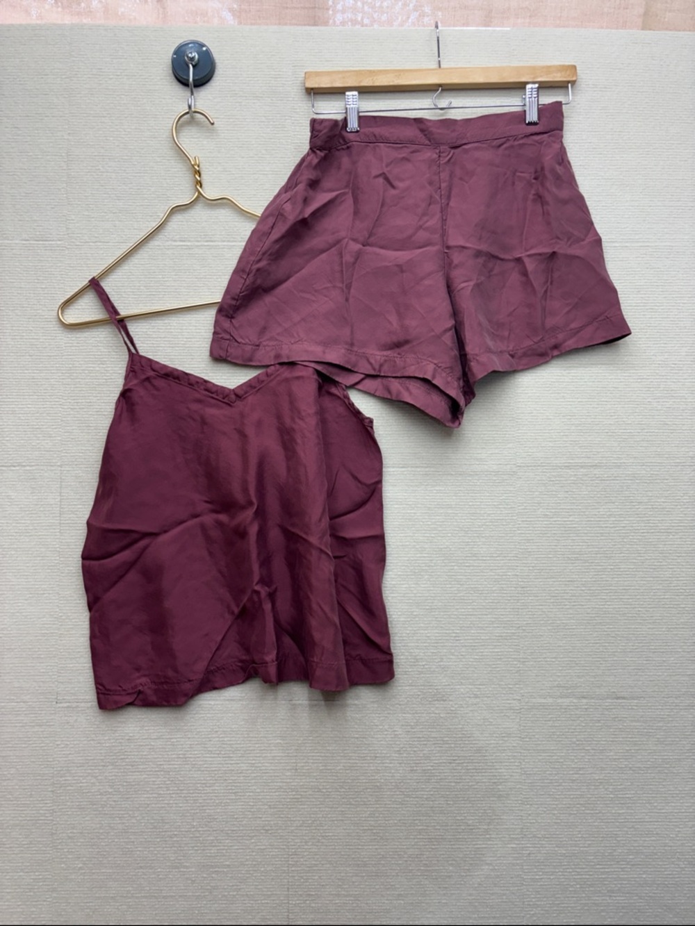 ATHLETA | small Women's Burgundy Satin Shorts with Matching Camisole pajama set
